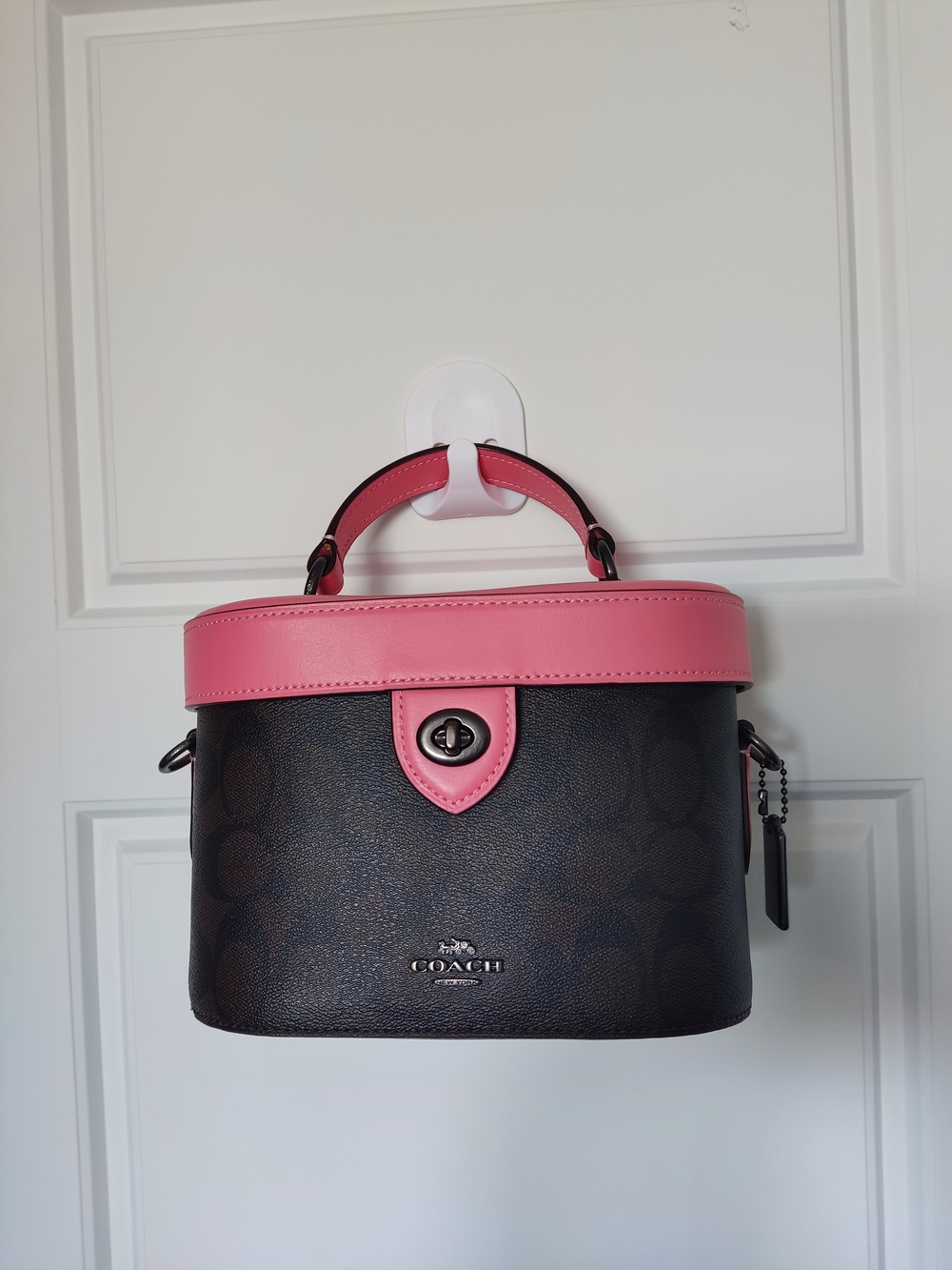 Coach Signature Canvas Pink Trim Top-Handle Bag
